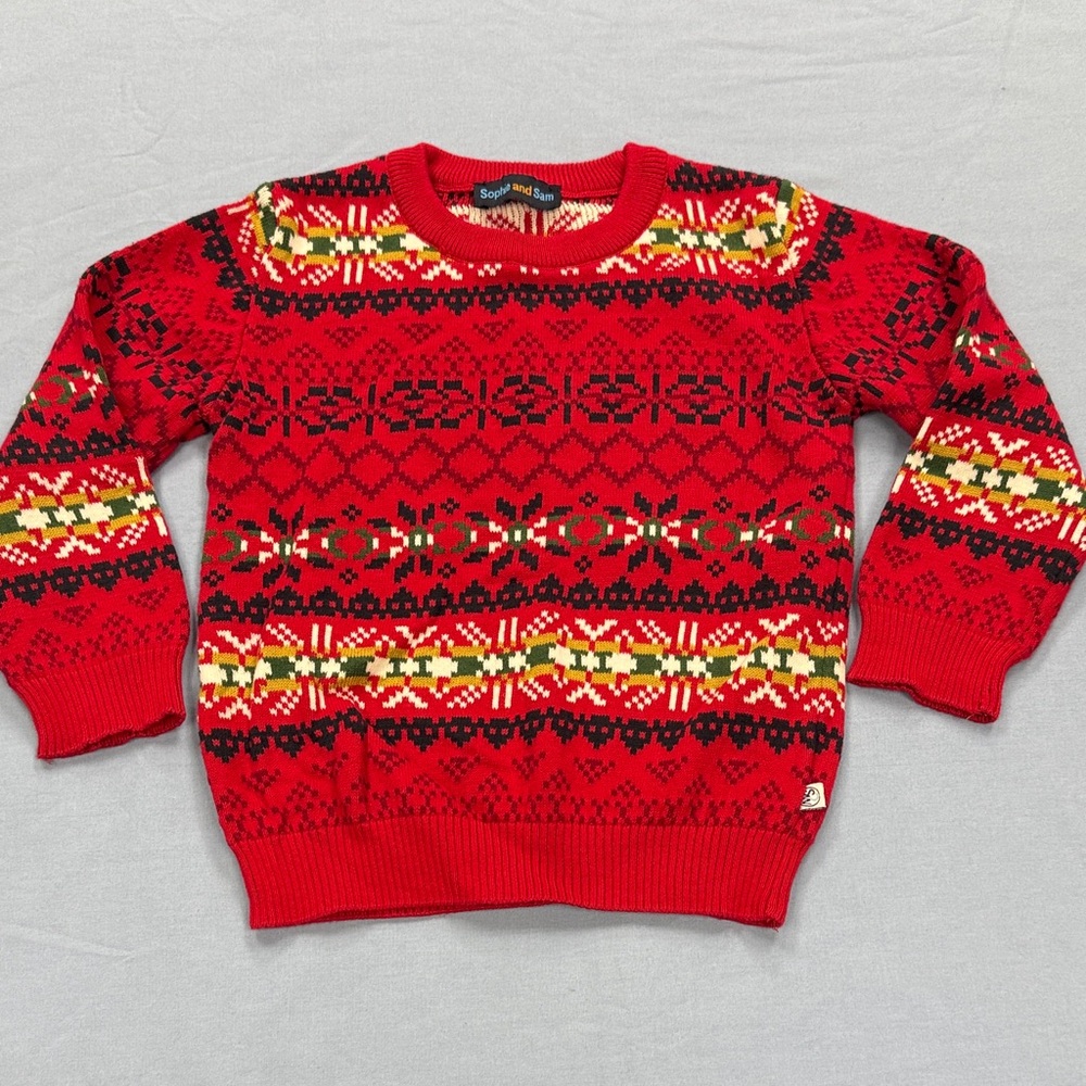 Warm Red Patterned Kids Sweater